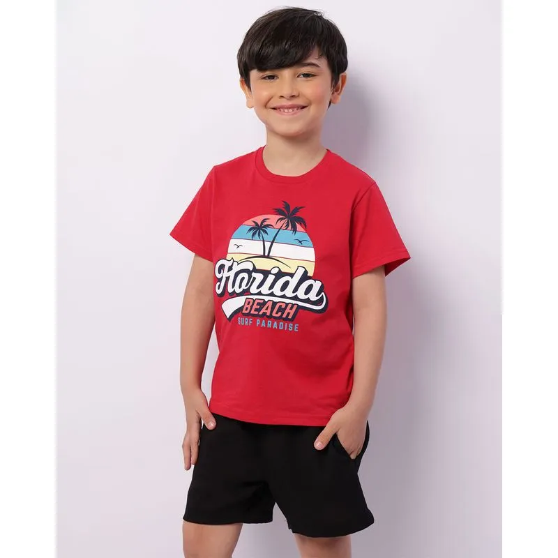 Camiseta Infantil Estampa Tropical Manga Curta Vermelha 4