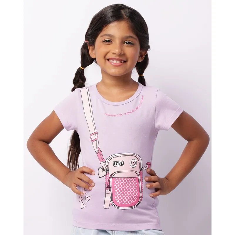 Blusa Infantil Estampa Frontal Manga Curta Lilás 4