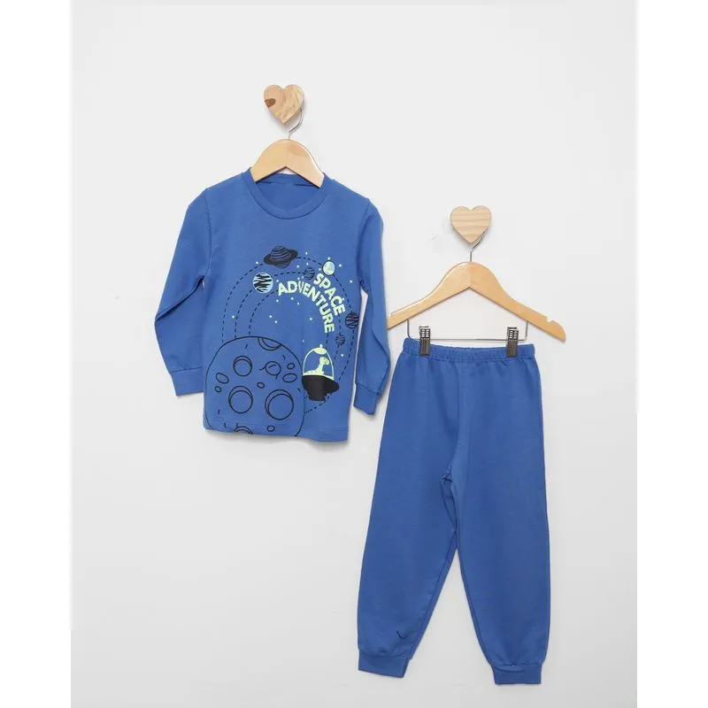 Pijama Bebê Longo Moletinho Estampa Aventura Espacial Azul 2