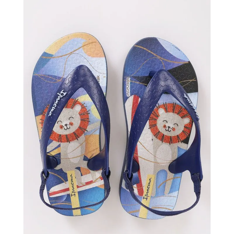 Chinelo Ipanema Bebê Elastico Estampa Leãozinho Azul 19