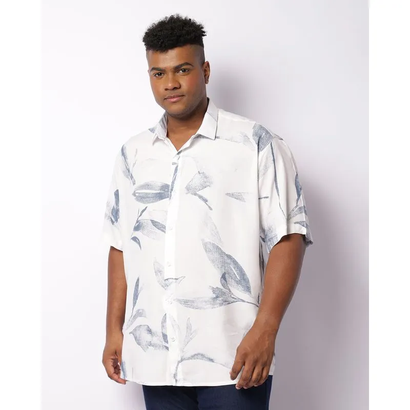 Camisa Plus Size Masculina Viscose Estampada Manga Curta Off White 6