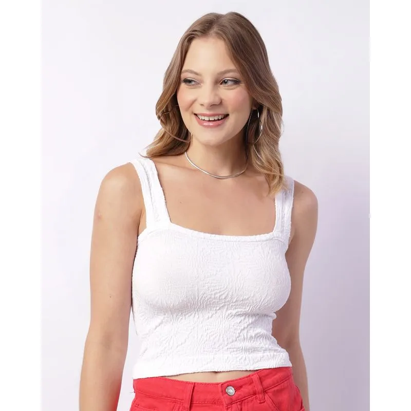 Regata Feminina Cropped Sem Costura Texturizada Branca P