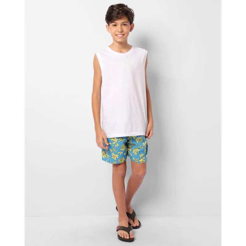 Bermuda Juvenil Reta Estampada Tropical Azul 16