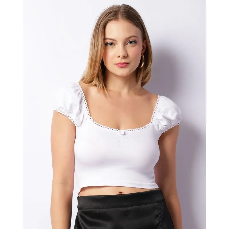 Blusa Feminina Cropped Manga Curta Branca G