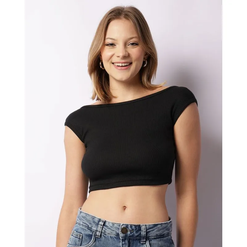 Regata Feminina Cropped Canelada Preta G
