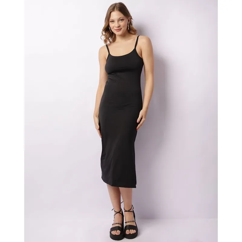 Vestido Feminino Suplex Midi Com Fenda Preto G