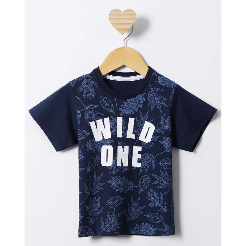 Camiseta Bebê Estampa Frontal Folhagem Manga Curta Marinho 3