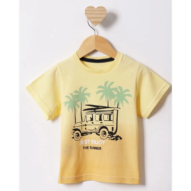 Camiseta Bebê Estampa Tropical Com Carro Manga Curta Amarela 3