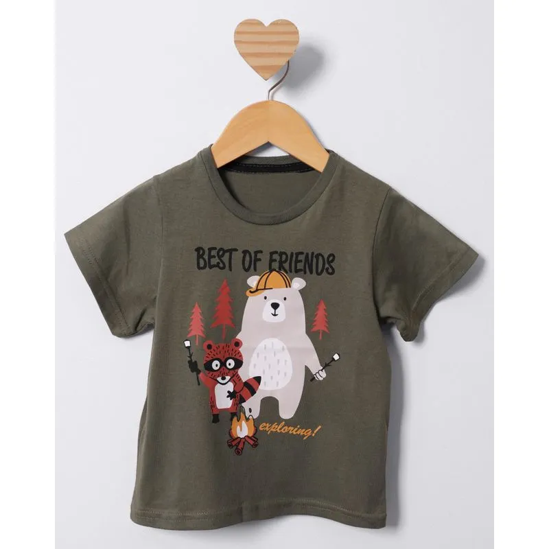 Camiseta Bebê Estampa Melhores Amigos Manga Curta Verde 3