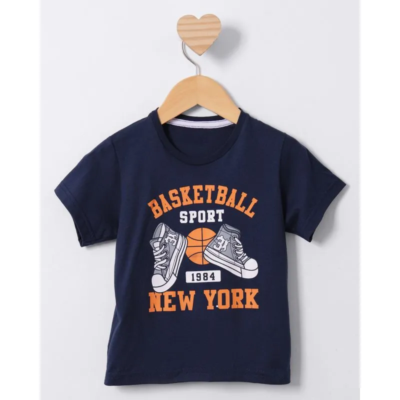 Camiseta Bebê Manga Curta Estampa Basketball Marinho 2