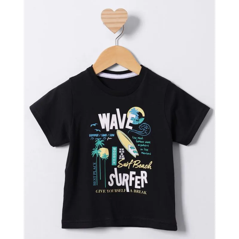 Camiseta Bebê Estampa Tropical Manga Curta Preta 1