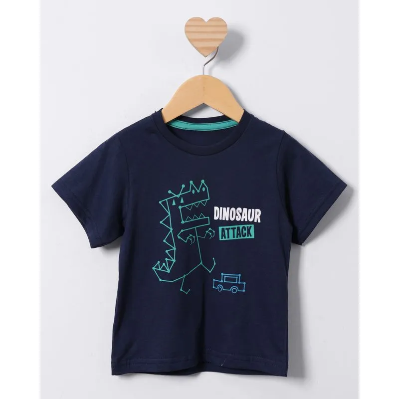 Camiseta Bebê Manga Curta Estampa Dinossauro Marinho 2