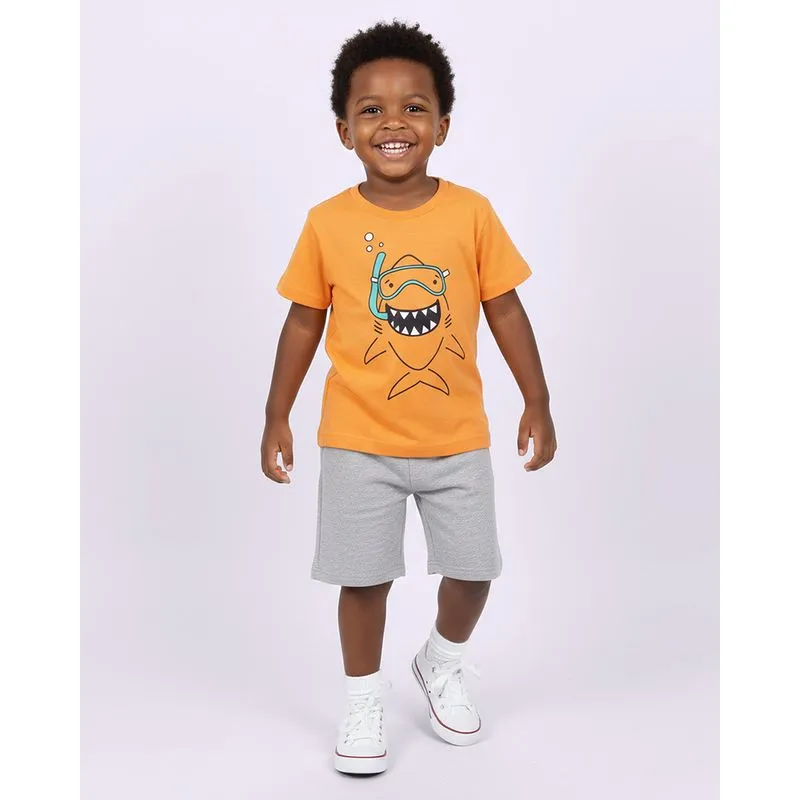 Camiseta Bebê Estampa Tubarão Manga Curta Laranja 3