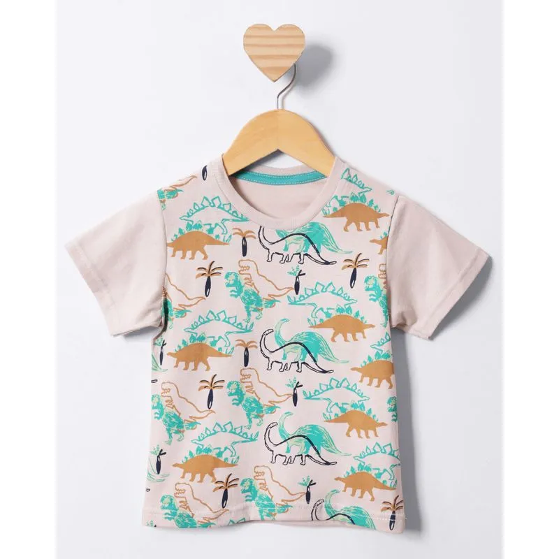 Camiseta Bebê Estampa Dinossauro Manga Curta Bege 3