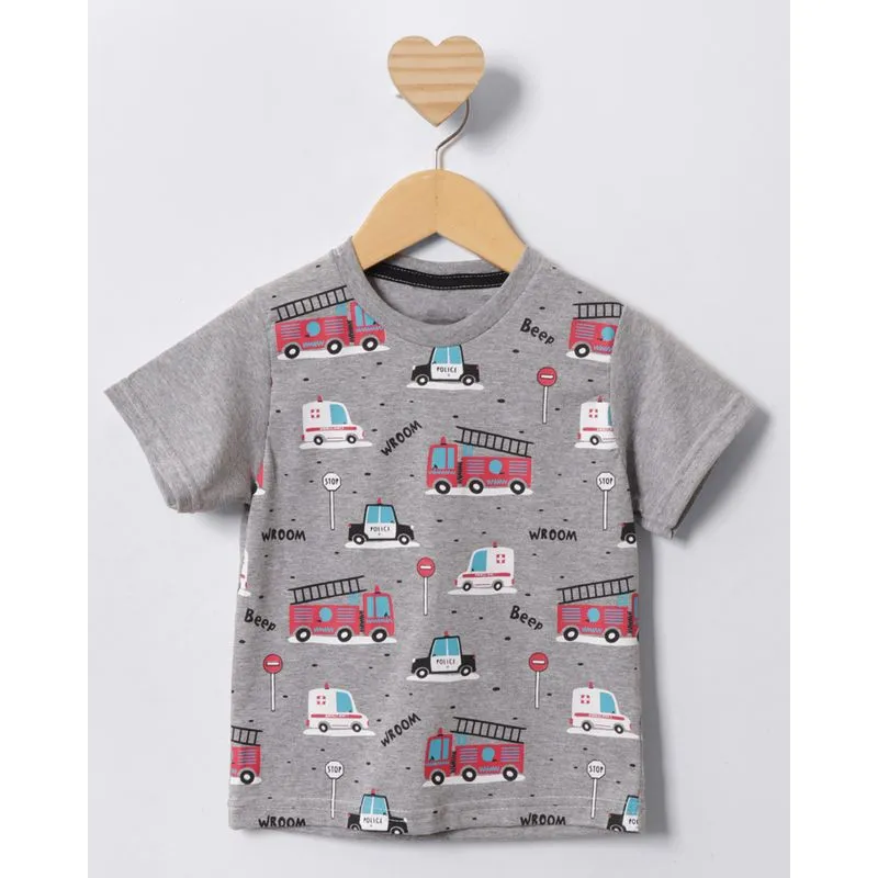 Camiseta Bebê Estampa Carro Manga Curta Cinza 2
