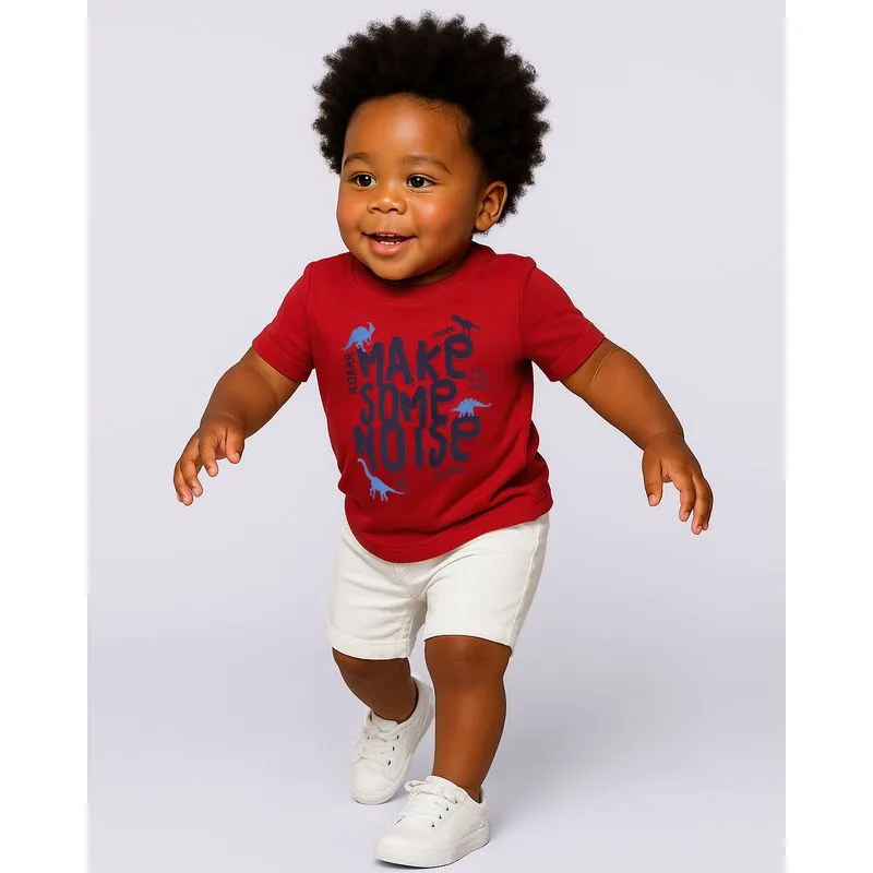Camiseta Bebê Estampa Dinossauro Manga Curta Vermelha 3