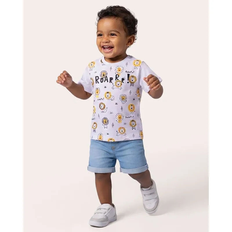 Camiseta Bebê Estampa Leão Manga Curta Branca 2