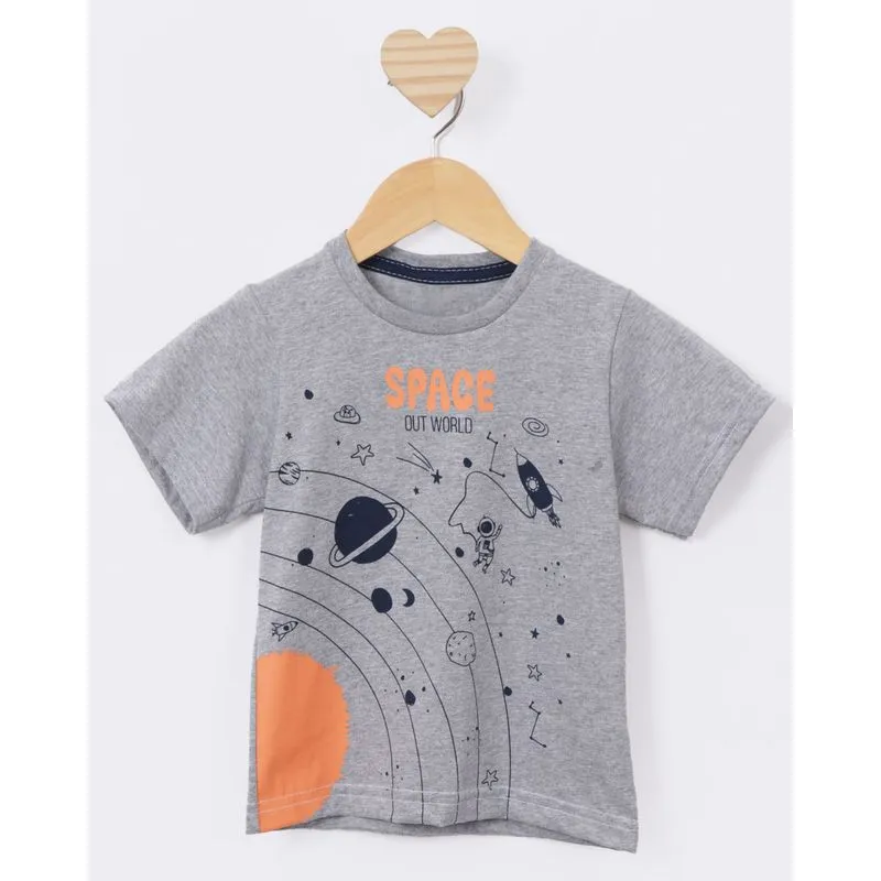 Camiseta Bebê Estampa Espacial Manga Curta Cinza 2