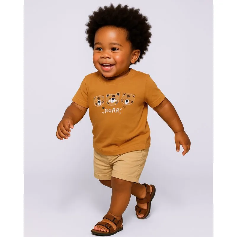 Camiseta Bebê Estampa Tigre Manga Curta Mostarda 3