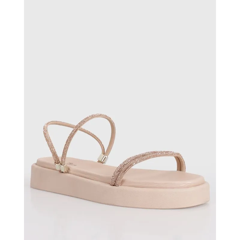 Sandália Feminina Flatform Donatta Tiras Com Strass Bege 37