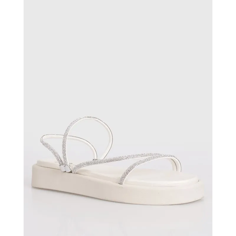 Sandália Rasteira Feminina Donatta Tiras Com Strass Off White 35