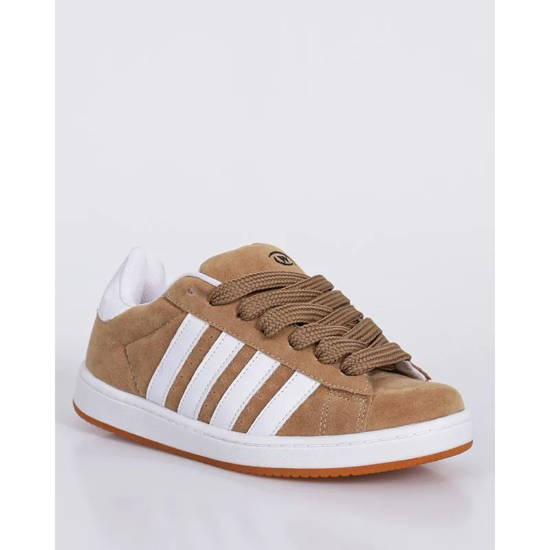 Tênis Feminino Casual Recortes Com Camurça Bege 35
