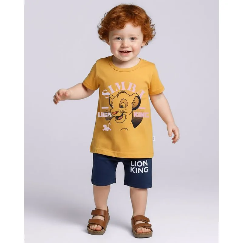 Conjunto Bebê Curto Algodão Disney O Rei Leão Simba Mostarda 3