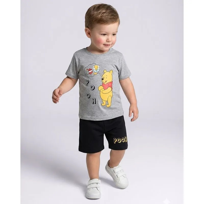 Conjunto Bebê Curto Algodão Disney Pooh Cinza 2