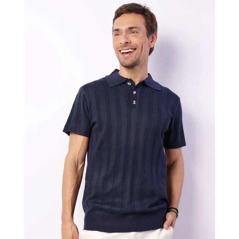 Camisa Polo Masculina Tricô Manga Curta Marinho G