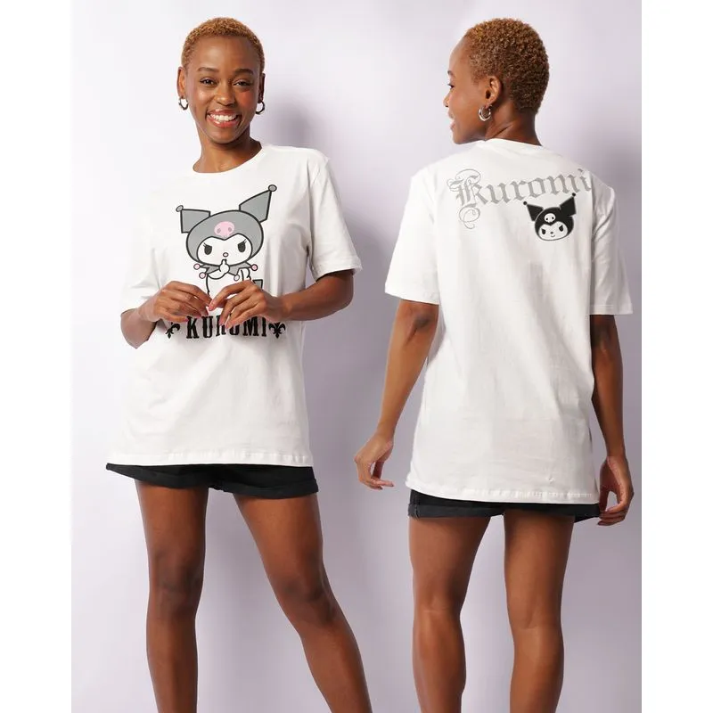 Camiseta Feminina Oversized Manga Curta Sanrio Kuromi Branca G