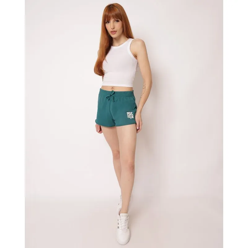 Short Feminino Moletinho Bordado Frontal Verde P