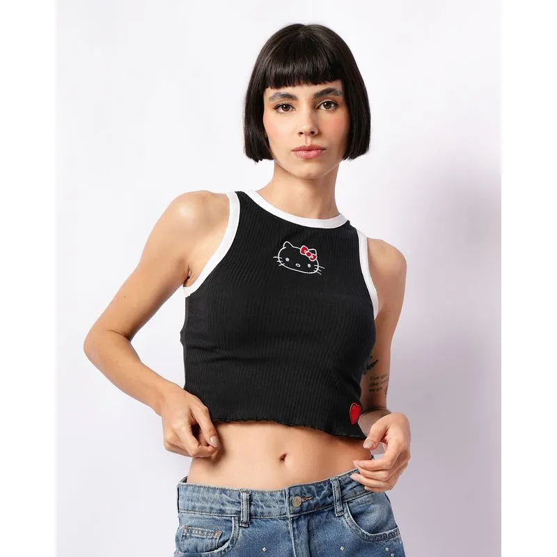 Regata Feminina Cropped Hello Kitty Canelada Preta G