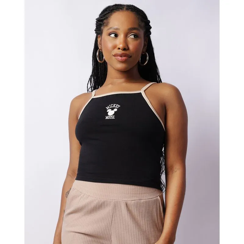 Regata Feminina Cropped Disney Bordado Mickey Preta P