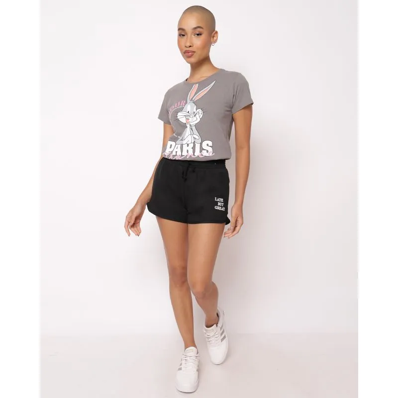 Short Feminino Moletinho Bordado Preto P