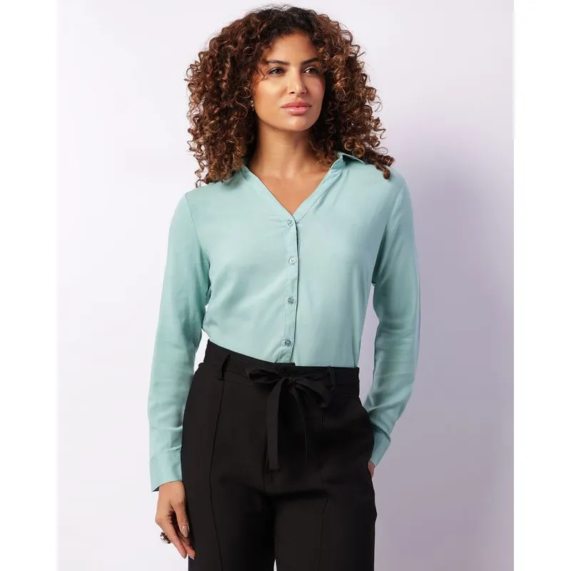 Camisa Feminina Berry & Co. Viscose Manga Longa Verde GG