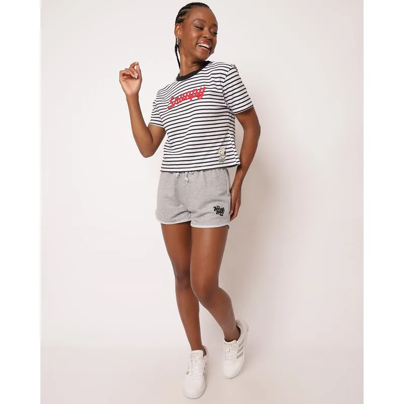 Short Feminino Moletinho Bordado Frontal Cinza M