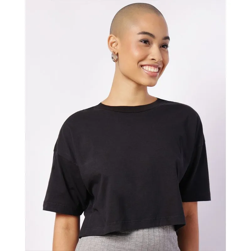 Camiseta Feminina Cropped Algodão Básica Preta M