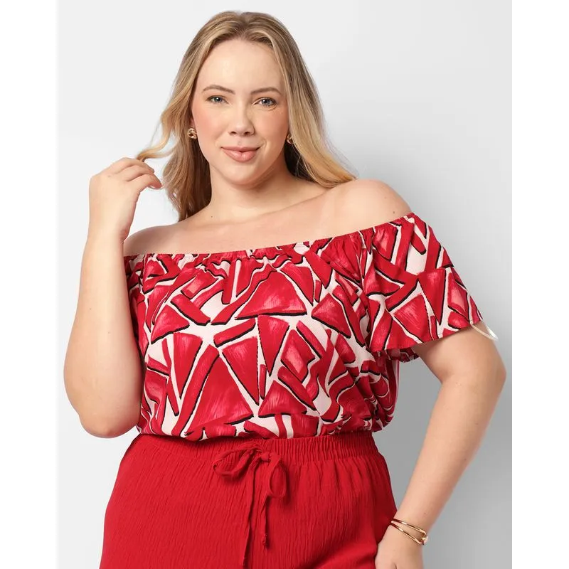 Blusa Plus Size Feminina Berry & Co. Ciganinha Viscose Vermelha G3