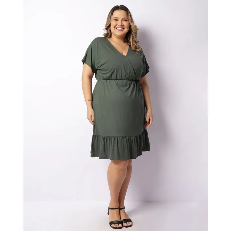 Vestido Plus Size Feminino Decote Transpassado Verde G3