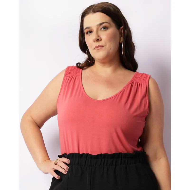 Regata Plus Size Feminina Decote Costas Amarração Rosa G2