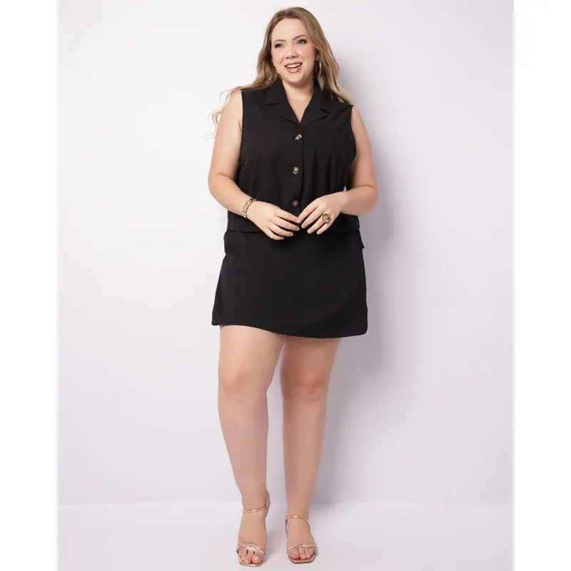 Short Saia Plus Size Feminino Amarração Preto G3