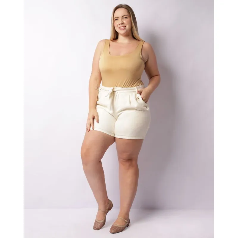 Body Plus Size Feminino Com Botões Bege G1