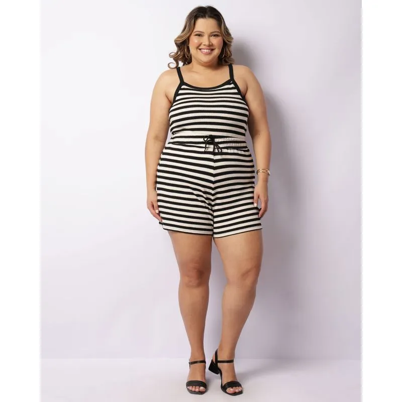 Short Plus Size Feminino Listrado Preto G1