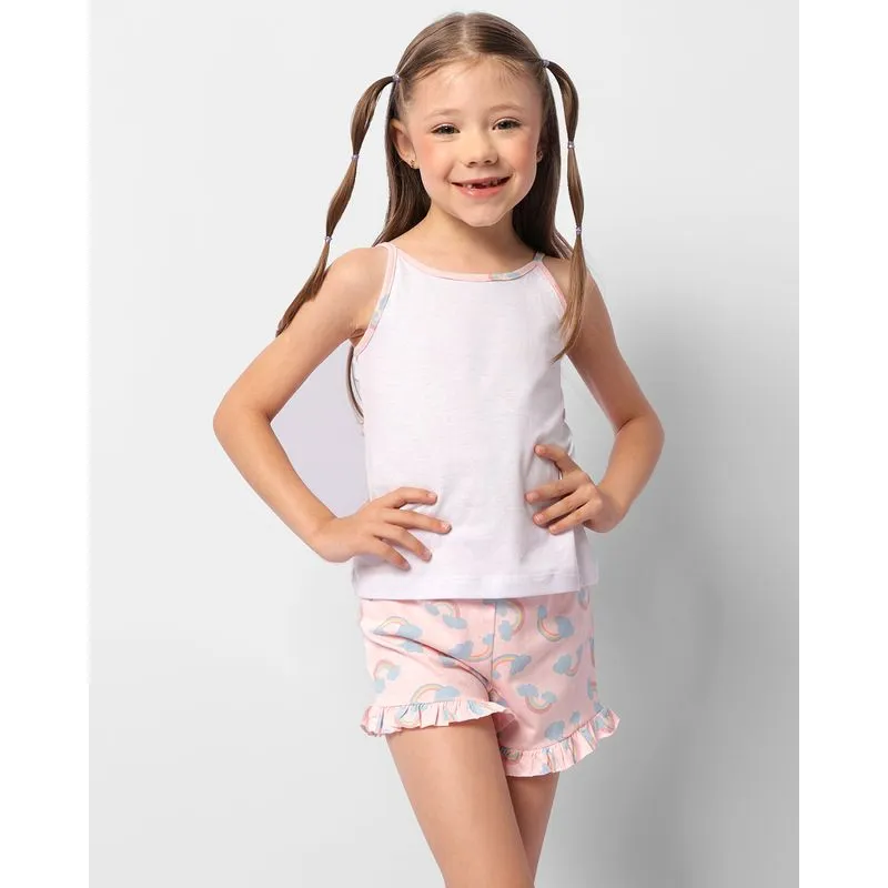 Pijama Infantil Alcinha Com Estampa Arco-íris Rosa 4