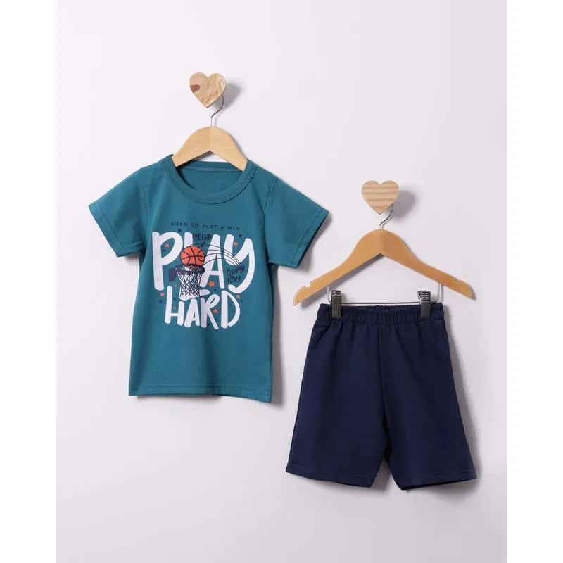 Conjunto Bebê Manga Curta Moletinho Estampa Play Hard Verde 3