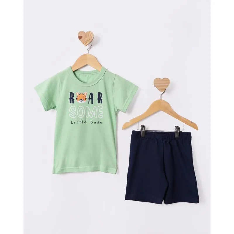 Conjunto Bebê Curto Manga Curta Estampa Tigrinho Verde 1