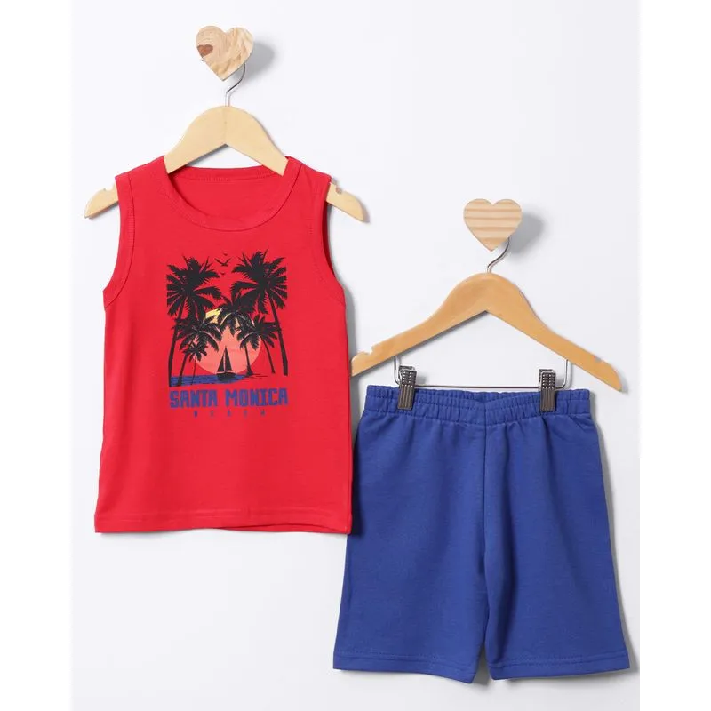 Conjunto Bebê Regata Moletinho Estampa Tropical Vermelho 2