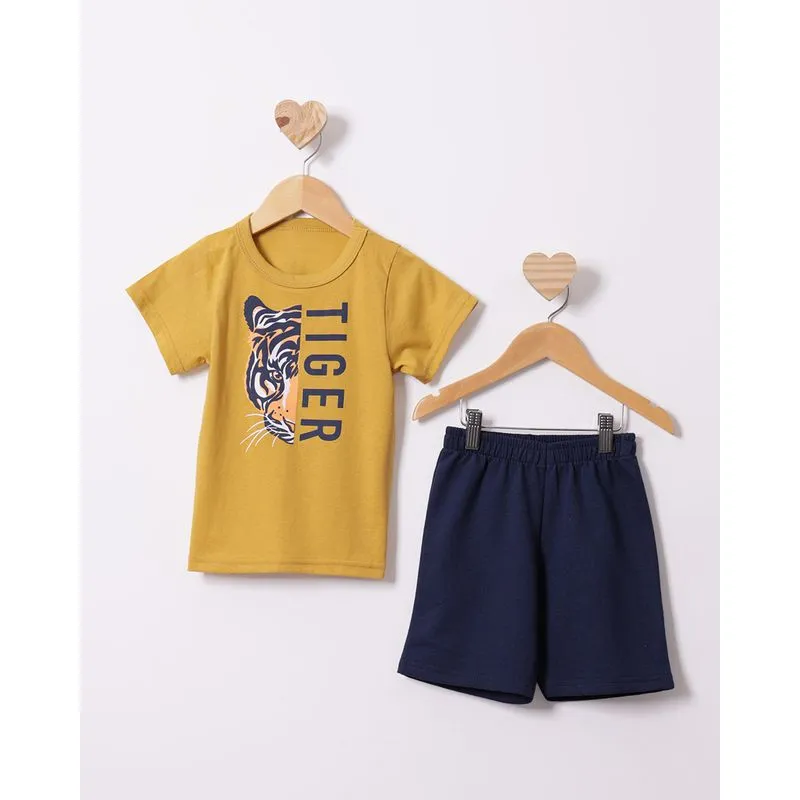 Conjunto Bebê Curto Estampa Tigre Manga Curta Mostarda 2