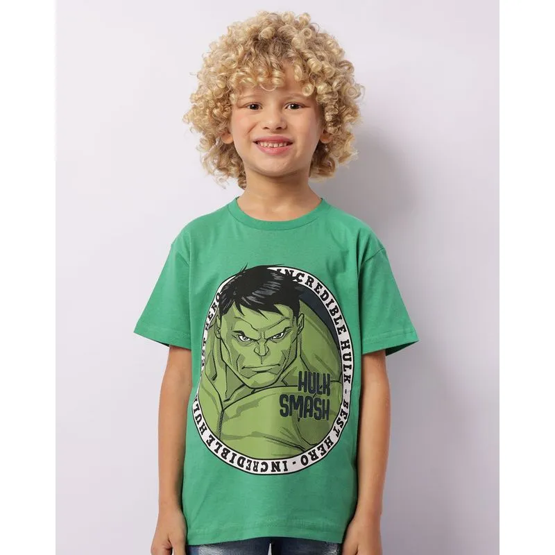 Camiseta Infantil Marvel Estampa Hulk Manga Curta Verde 6