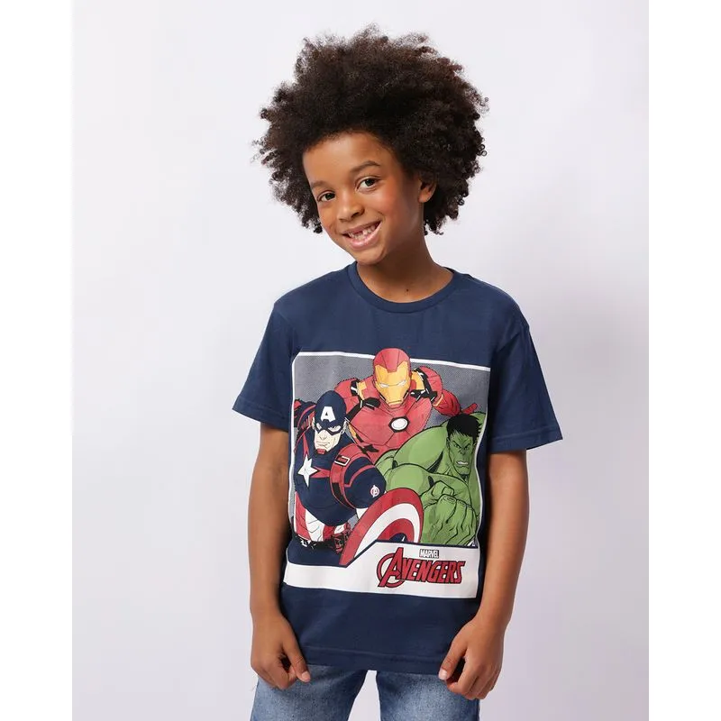 Camiseta Infantil Marvel Vingadores Manga Curta Marinho 8